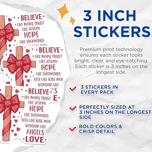 (3 Pack) Christian Decals - Religious Sticker - Faith Based Stickers - 3 Inches On Longest Side - Easy Peel & Apply - Made in USA - 3MCS2886