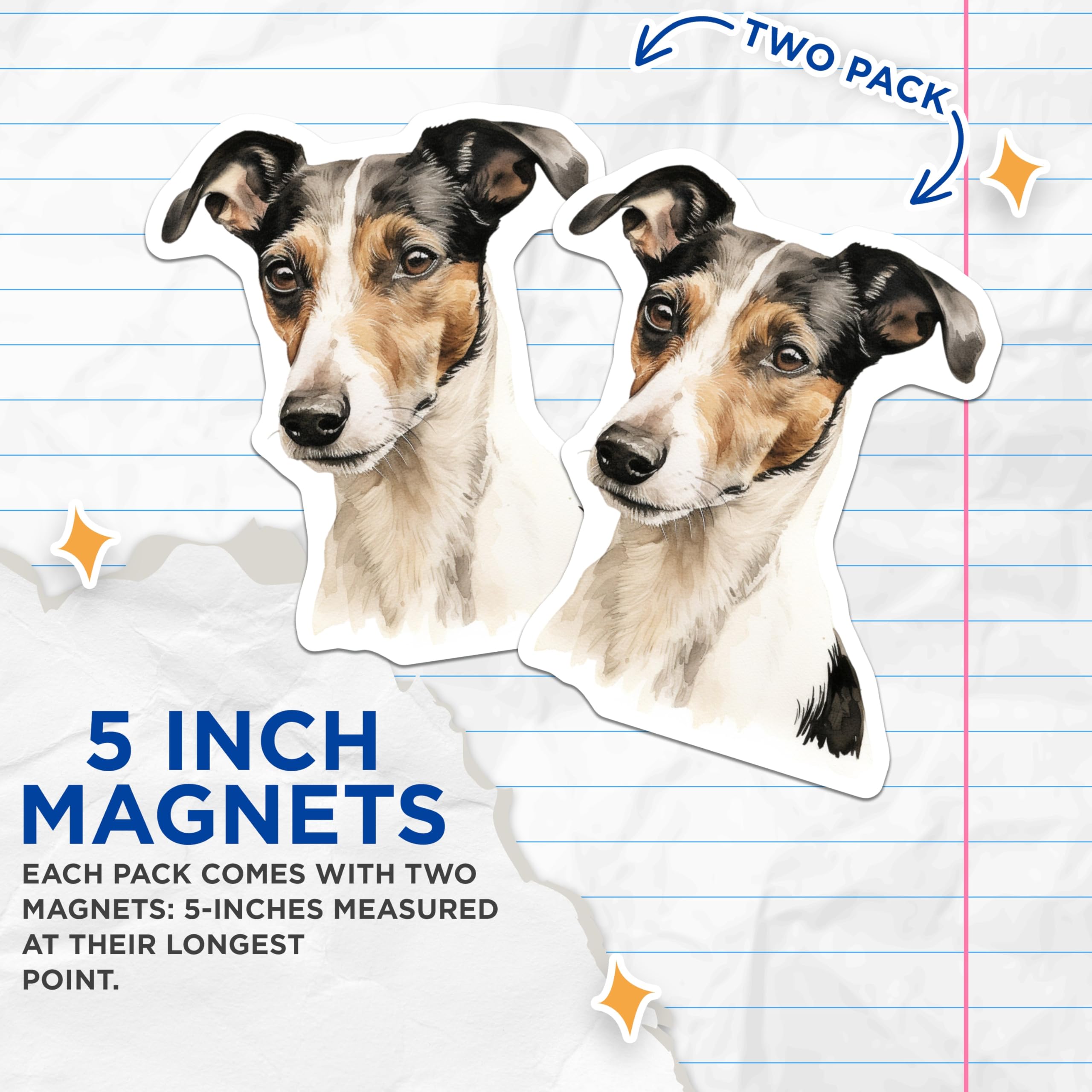 (2 Pack) Jack Russell Terrier Magnets - Dog Lover Kitchen Decor - Cute Animal Art Home Accent - 5 Inches On Longest Side - Thick Durable Magnet - Made in USA - MAG30976