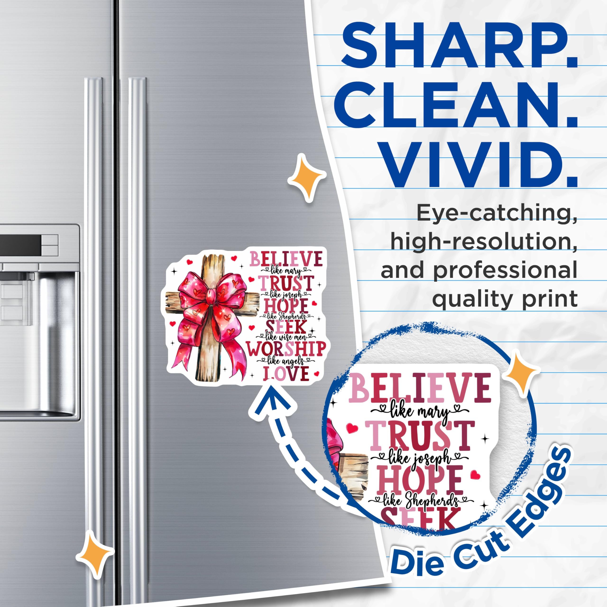 (2 Pack) Believe Trust Hope Seek Worship Love Magnets - Inspirational Quote for Religious Home - 5" On Longest Side - for Cars, Refrigerators, Toolboxes, Lockers - Made in USA BMCS3403