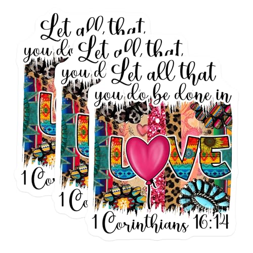 (3 Pack) Love Scripture Decals - Corinthians Quote - Christian Laptop Decal - 3 Inches On Longest Side - Easy Peel & Apply - Made in USA - 3MCS4997
