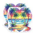 (2 Pack) Tropical Beach Magnets Heart Shaped - Vibrant Ocean Sunset Scene - Palm Tree Summer Vibe - 5 Inches On Longest Side - Thick Durable Magnet - Made in USA - MAG25229