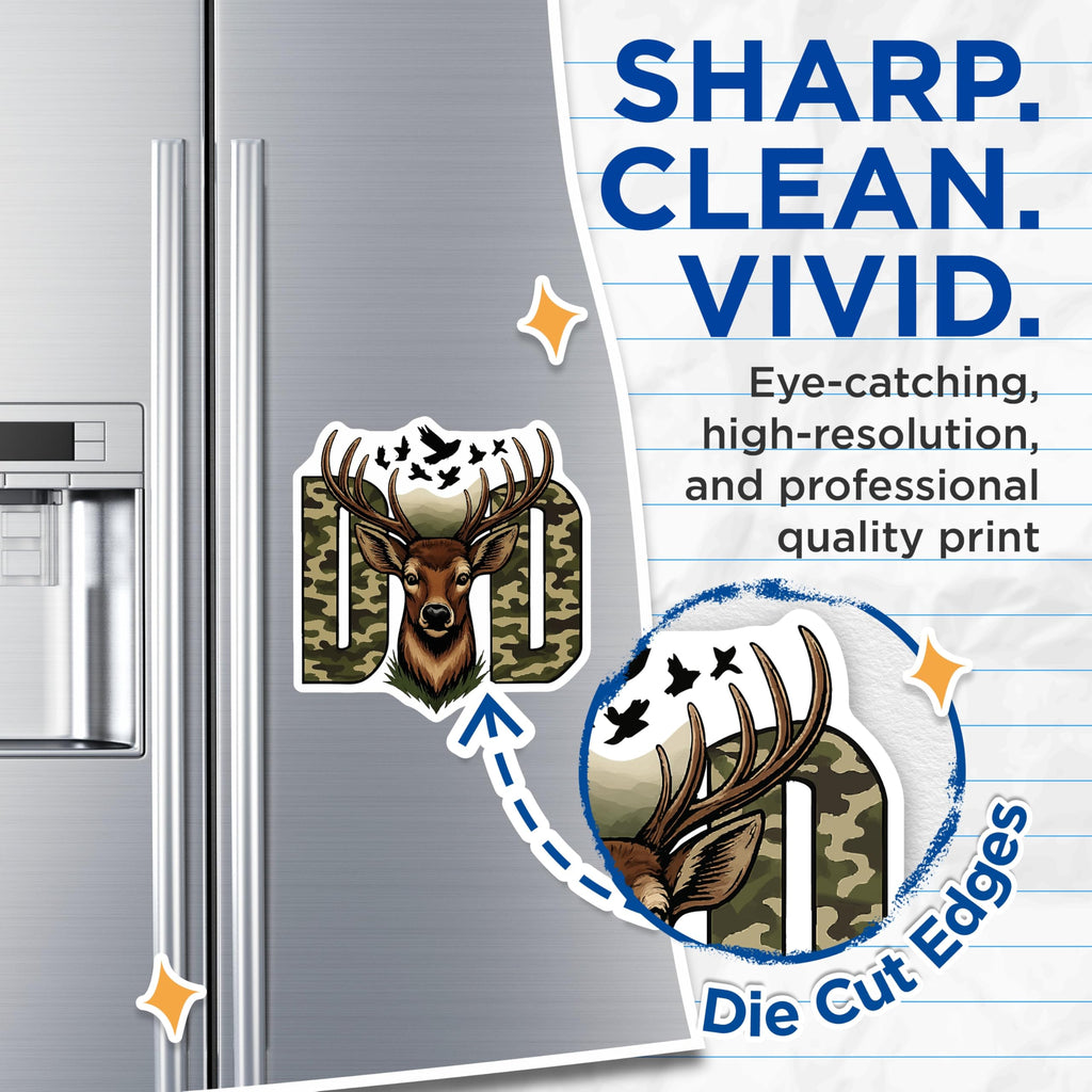 (2 Pack) Camouflage Deer Head Dad Magnets - Hunter Antler Father Decor - Outdoorsman Wildlife Art - 5 Inches On Longest Side - Thick Durable Magnet - Made in USA - MAG22962