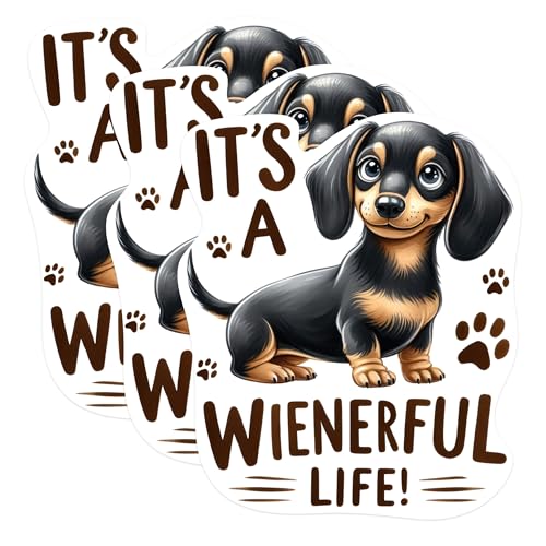 (3 Pack) Dachshund Decals - Wiener Dog Decal - Its a Wienerful Life Decal - 3 Inches On Longest Side - Easy Peel & Apply - Made in USA - 3MCS0864