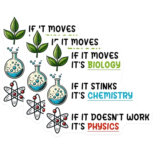 (3 Pack) Science Decals - Biology Chemistry Physics - Laptop Decal - 3 Inches On Longest Side - Easy Peel & Apply - Made in USA - 3MCS6783