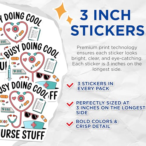 (3 Pack) Nurse Decals - Cool Nurse Stuff Decal - Healthcare Professional Stickers- 3 Inches On Longest Side - Easy Peel & Apply - Made in USA - 3MCS5166
