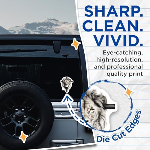 (2 Pack) Lion Head Stickers - Inspirational Stickers - Animal Art Stickers - Motivational Stickers - Lion Face Decals - 5" On Longest Side - Sticks to Smooth Flat Surfaces - Made in USA - BMCS4262