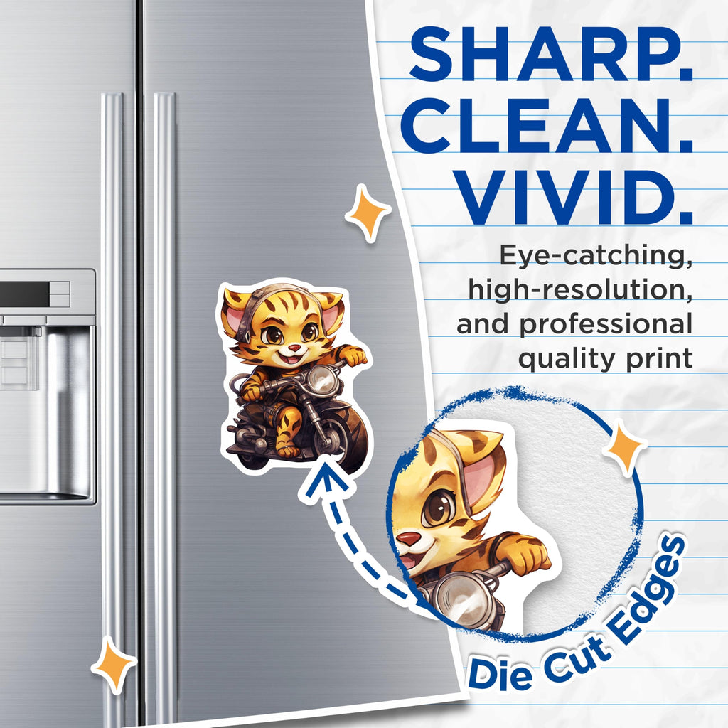(2 Pack) Tiger on Motorcycle Magnets - Cute Animal Art - Fridge Magnets - 5" On Longest Side - Premium Magnet - for Cars, Refrigerators, Toolboxes, Lockers - Made in USA - MAG17047