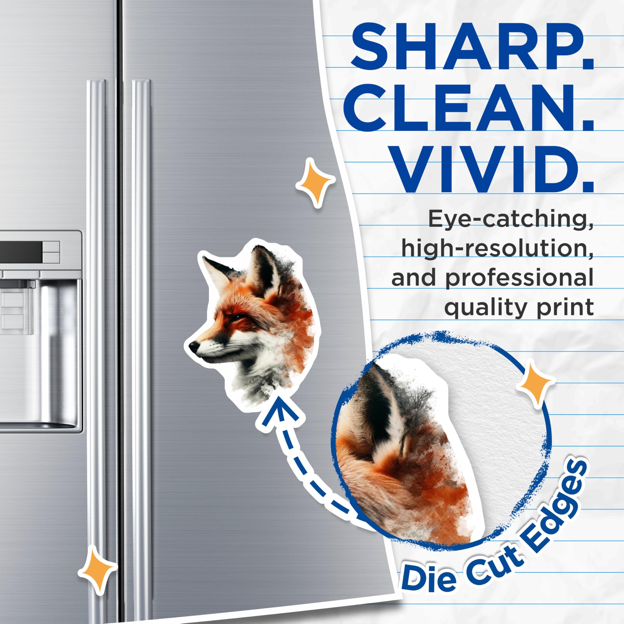 (2 Pack) Fox Magnets - Artistic Fox Portrait - Fridge Magnets - 5" On Longest Side - Premium Magnet - for Cars, Refrigerators, Toolboxes, Lockers - Made in USA - MAG14283