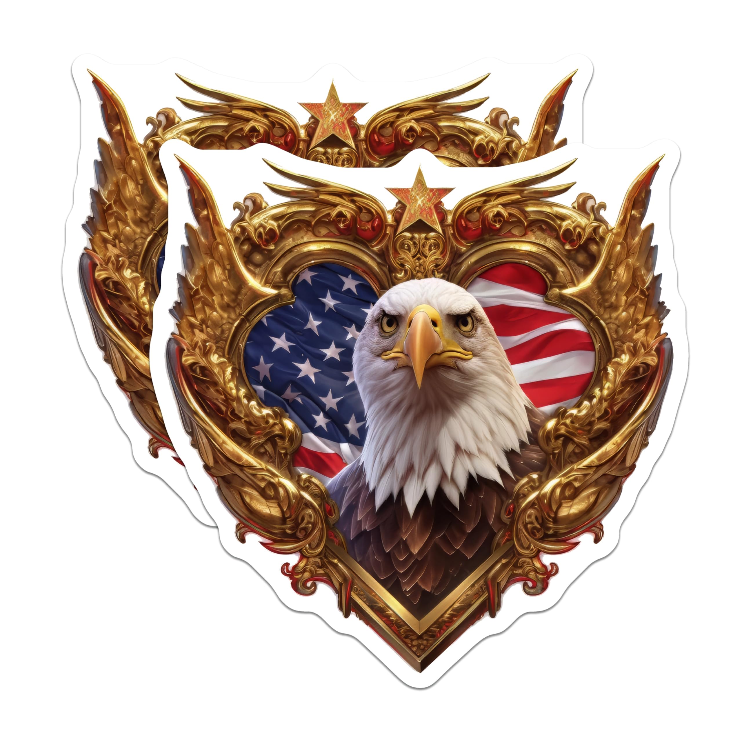 (2 Pack) Majestic Bald Eagle Magnets - Ornate American Flag Refrigerator Decor - Patriotic USA National Emblem Artwork - 5 Inches On Longest Side - Thick Durable Magnet - Made in USA - MAG20654
