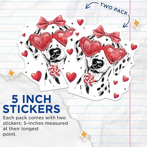 (2 Pack) Dalmatian Dog Heart Sunglasses Stickers - Cute Valentine Dog - Love Puppy Stickers - 5" On Longest Side - Sticks to Smooth Flat Surfaces - Made in USA - BMCS5885