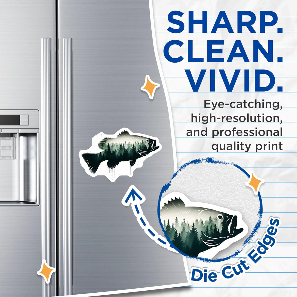 (2 Pack) Bass Fish Magnets - Nature Forest Art - Fishing Lovers Gifts - 5" On Longest Side - Premium Magnet - for Cars, Refrigerators, Toolboxes, Lockers - Made in USA - MAG15127
