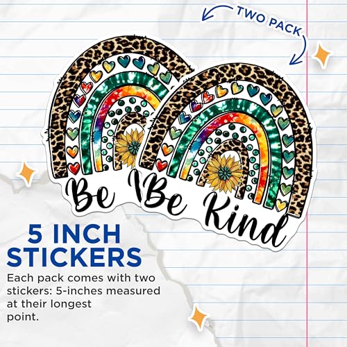 (2 Packs) Be Kind Sunflower Rainbow Stickers - Positive Inspiring Motivational Decals - 5 Inches On Longest Side - Premium Vinyl Decal - Sticks to Any Smooth Flat Surface - Made in USA - BMCS2507