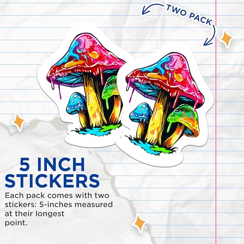 (2 Packs) Groovy Mushroom Stickers - Psychedelic Trippy Groovy Mushroom Decals - 5 Inches On Longest Side - Premium Vinyl Decal - Sticks to Any Smooth Flat Surface - Made in USA - BMCS2311