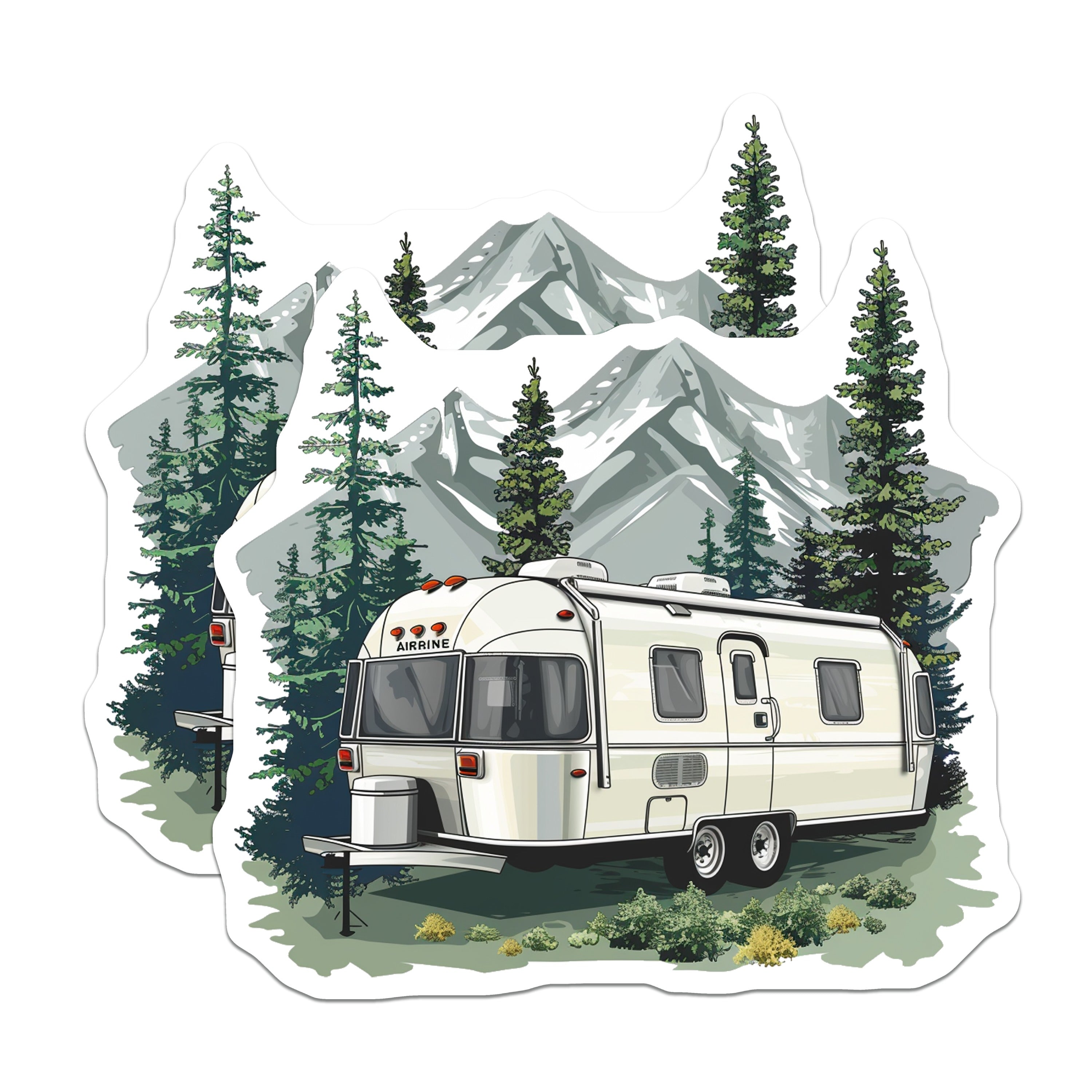 (2 Pack) Airstream Camper Magnets - Mountain Pine Forest - Retro Travel Trailer Decor - 5 Inches On Longest Side - Thick Durable Magnet - Made in USA - MAG37603