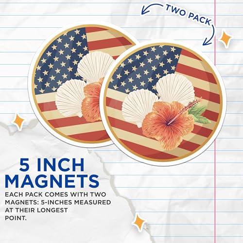 (2 Pack) American Flag Magnets Magnets - Patriotic Flower Decoration - 5" On Longest Side - Made in USA - Sticks to Refrigerators & Metal Surfaces - MAG8984