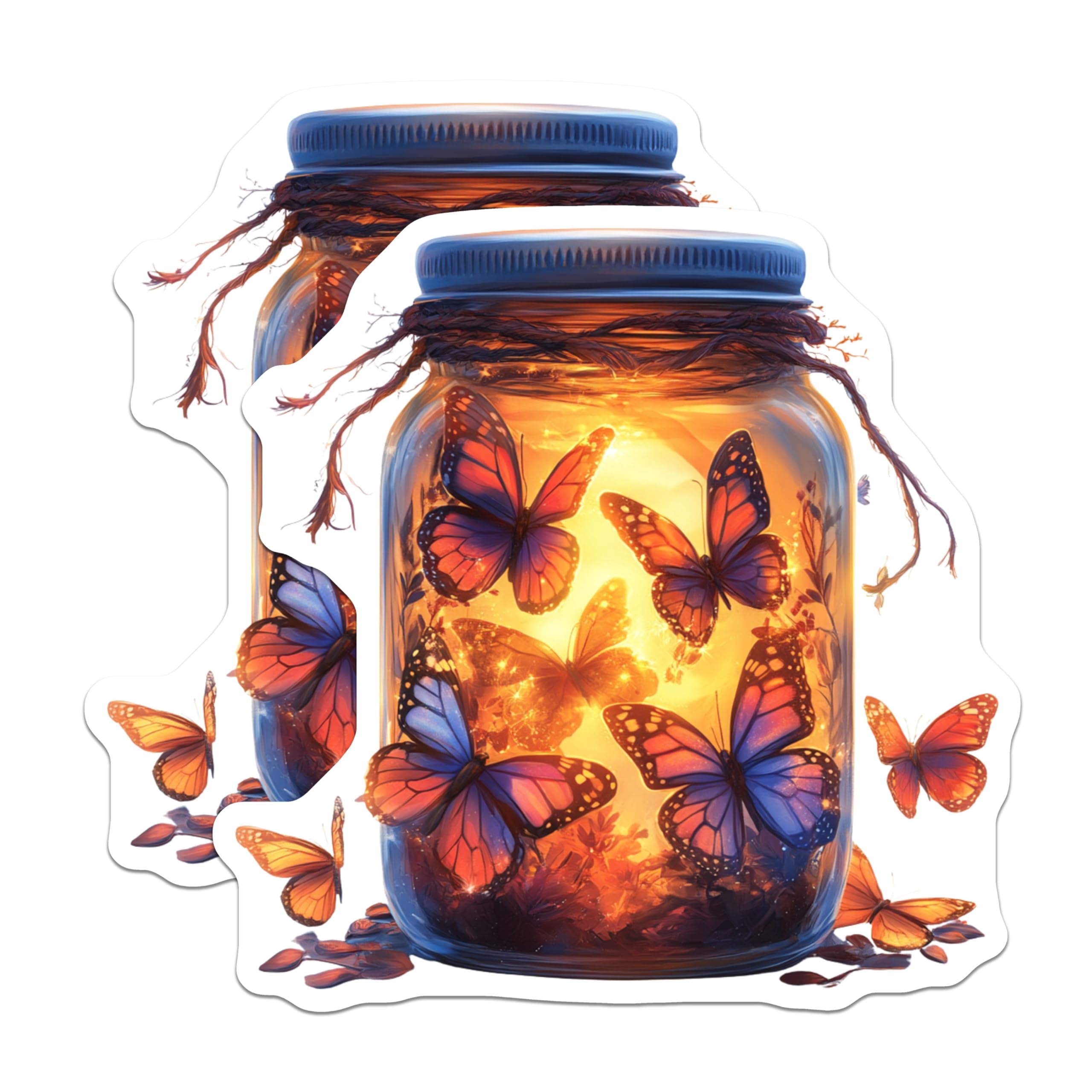 (2 Pack) Butterfly Jar Magnets - Enchanted Monarch Decor - Luminous Insect Fridge Magnets - Whimsical Nature Art - 5 Inches On Longest Side - Thick Durable Magnet - Made in USA - MAG24886