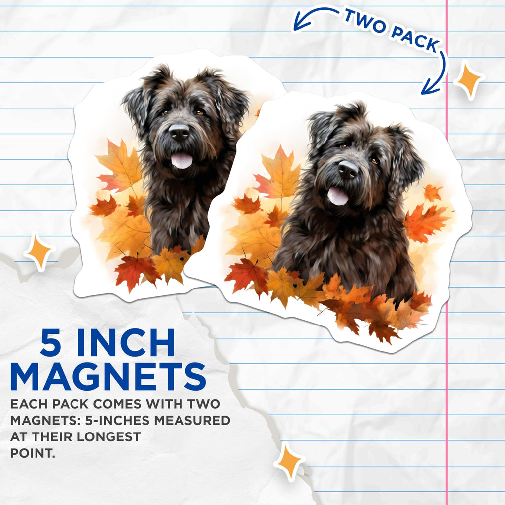 (2 Pack) Black Shaggy Dog Magnets - Autumn Leaves Fall Decor - Pet Lover Animal Art - Cozy Kitchen Fridge Magnets - 5 Inches On Longest Side - Thick Durable Magnet - Made in USA - MAG28744