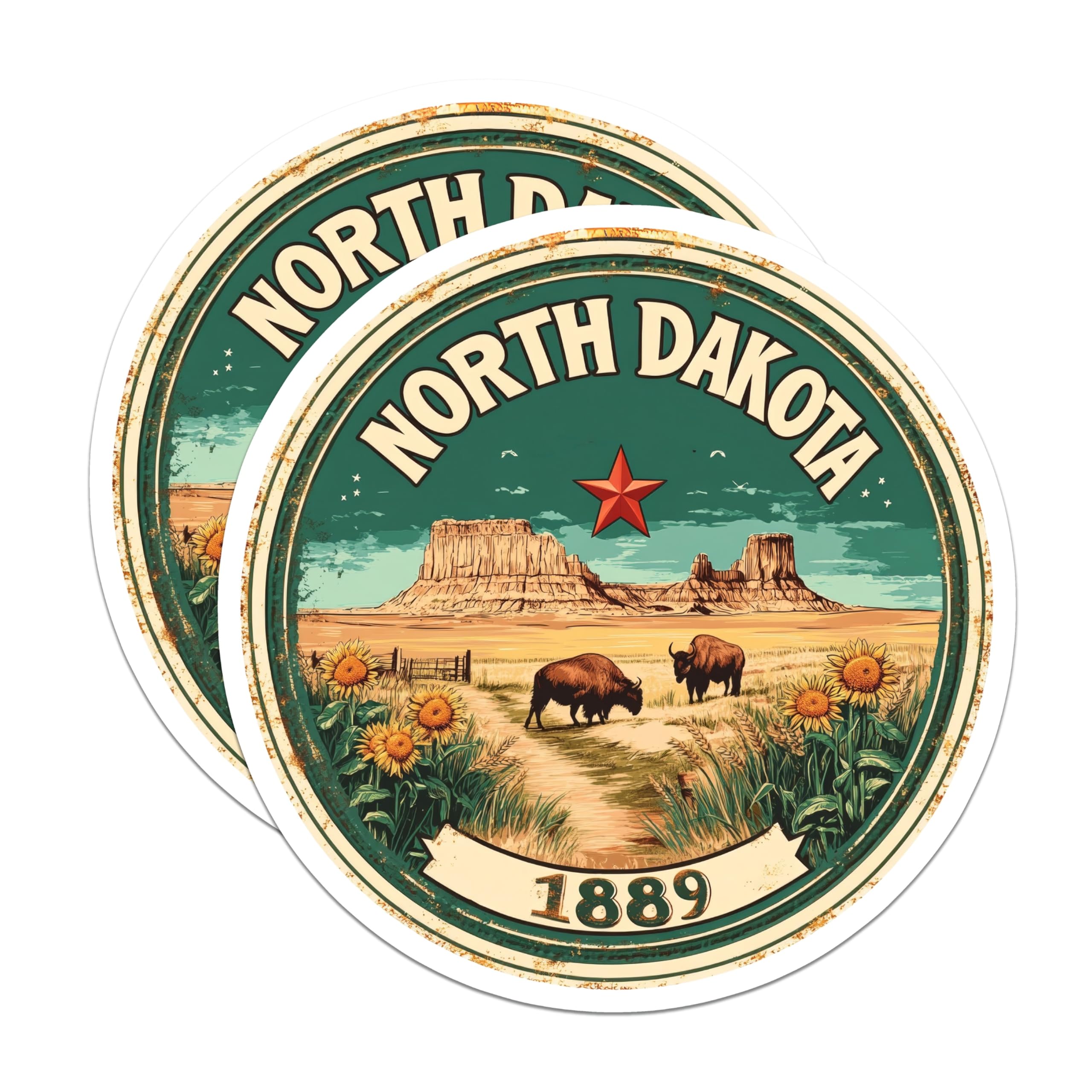 (2 Pack) North Dakota Magnets - Bison Sunflowers - State Seal Fridge Magnets - 5" On Longest Side - Premium Magnet - for Cars, Refrigerators, Toolboxes, Lockers - Made in USA - MAG14588