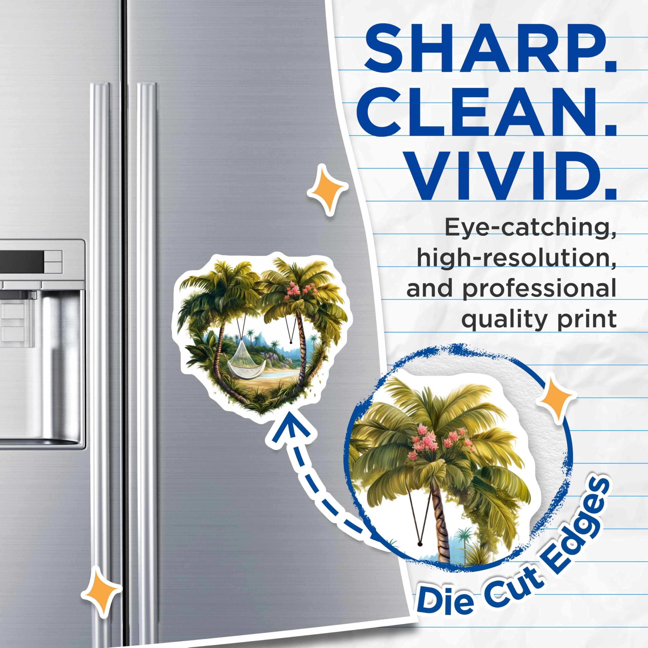 (2 Pack) Tropical Beach Magnets - Palm Tree Hammock Decor - Island Escape Refrigerator Art - Ocean Breeze Heart Scene - 5 Inches On Longest Side - Thick Durable Magnet - Made in USA - MAG19961