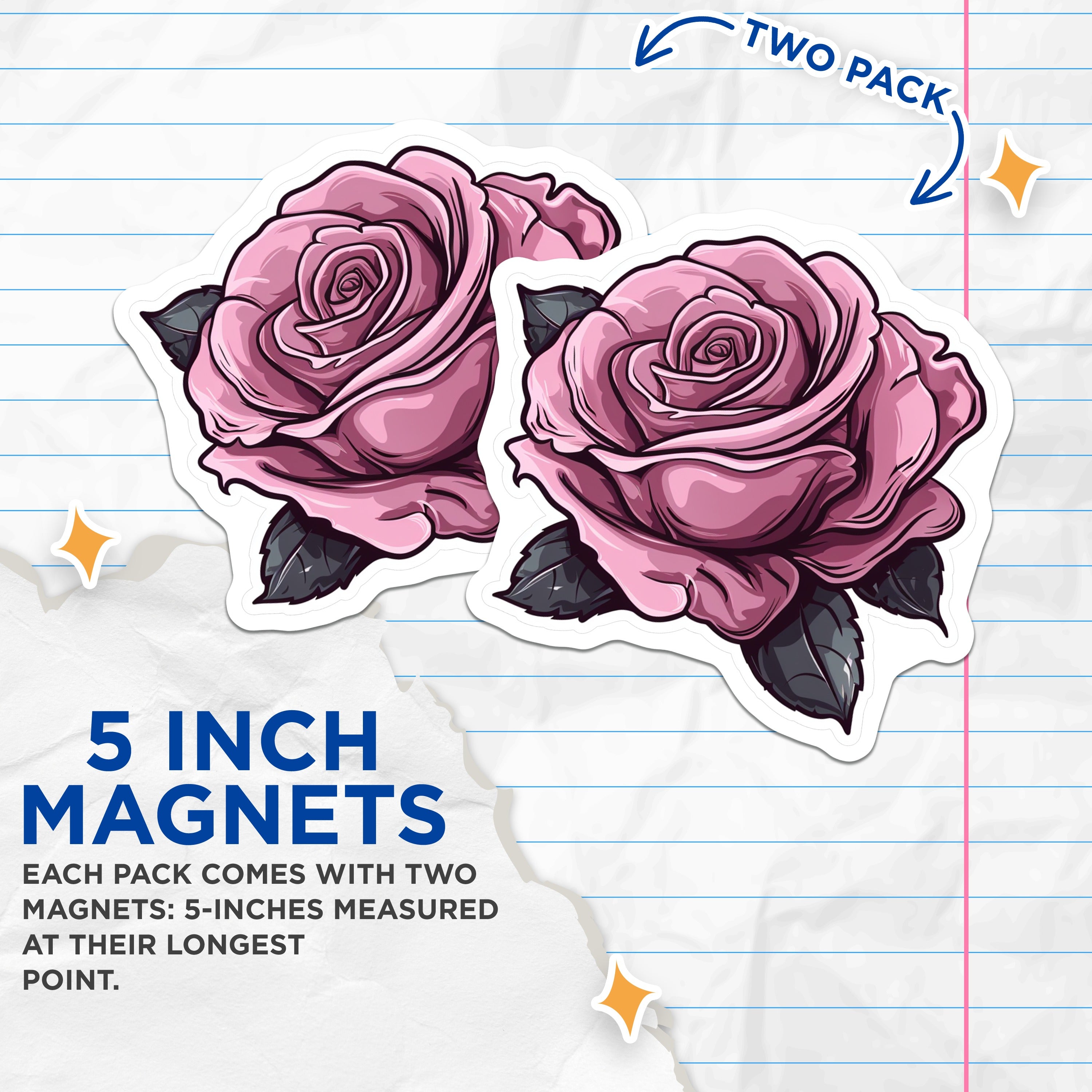 (2 Pack) Pink Rose Magnets - Dark Floral Decor - Gothic Flower Art - Edgy Aesthetic Fridge Magnets - 5 Inches On Longest Side - Thick Durable Magnet - Made in USA - MAG39118