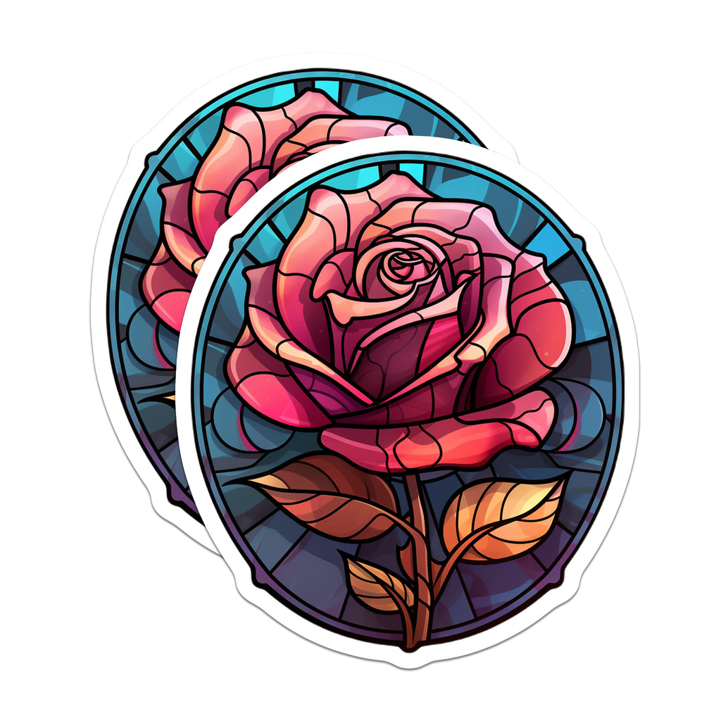 (2 Pack) Stained Glass Rose Magnets - Vibrant Floral Fridge Decor - Art Nouveau Botanical Locker Accessories - 5 Inches On Longest Side - Thick Durable Magnet - Made in USA - MAG38208