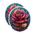 (2 Pack) Stained Glass Rose Magnets - Vibrant Floral Fridge Decor - Art Nouveau Botanical Locker Accessories - 5 Inches On Longest Side - Thick Durable Magnet - Made in USA - MAG38208