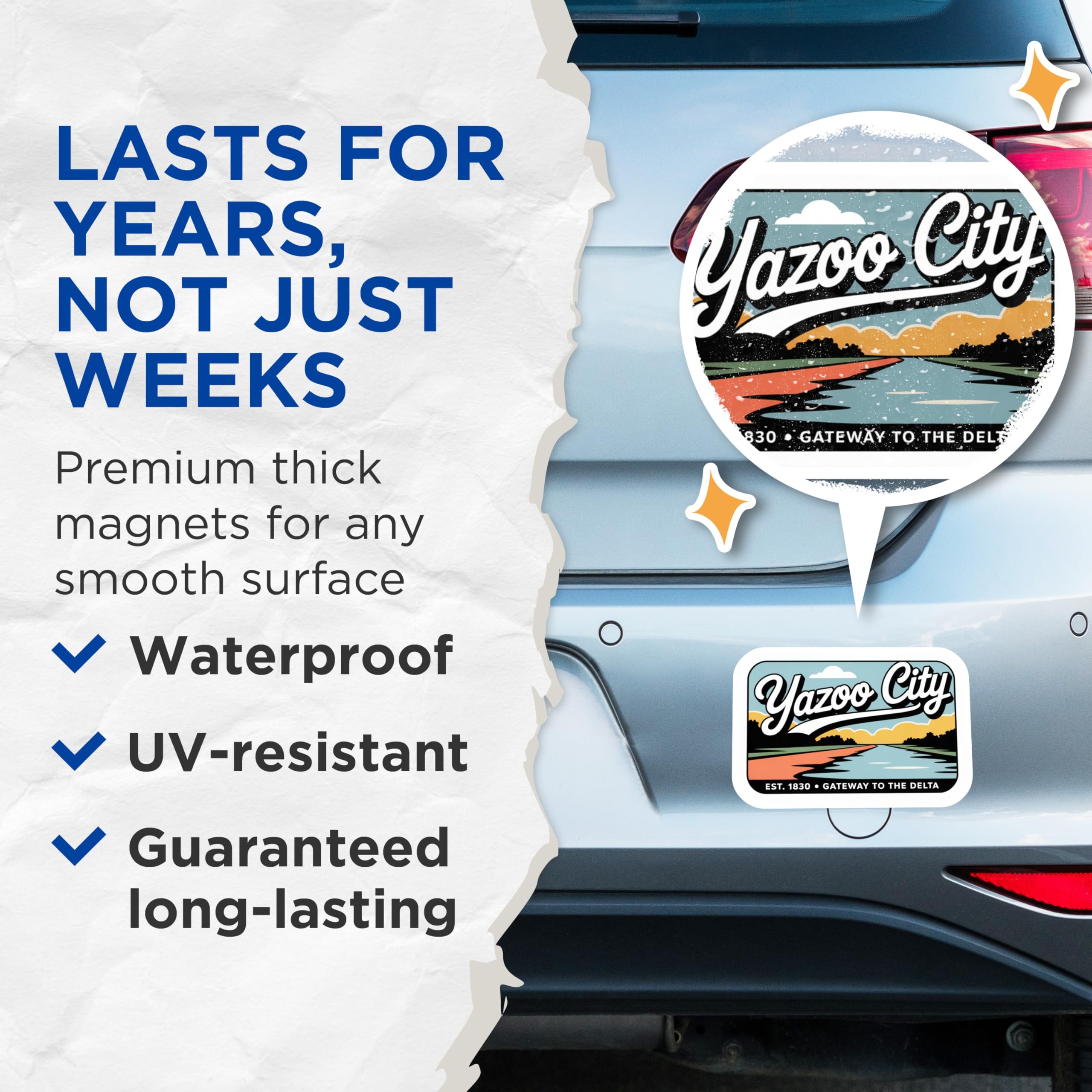 (2 Pack) Yazoo City Magnets - Mississippi Souvenir - Retro Travel Art Decoration - 5" On Longest Side - Premium Magnet - for Cars, Refrigerators, Toolboxes, Lockers - Made in USA - MAG18105