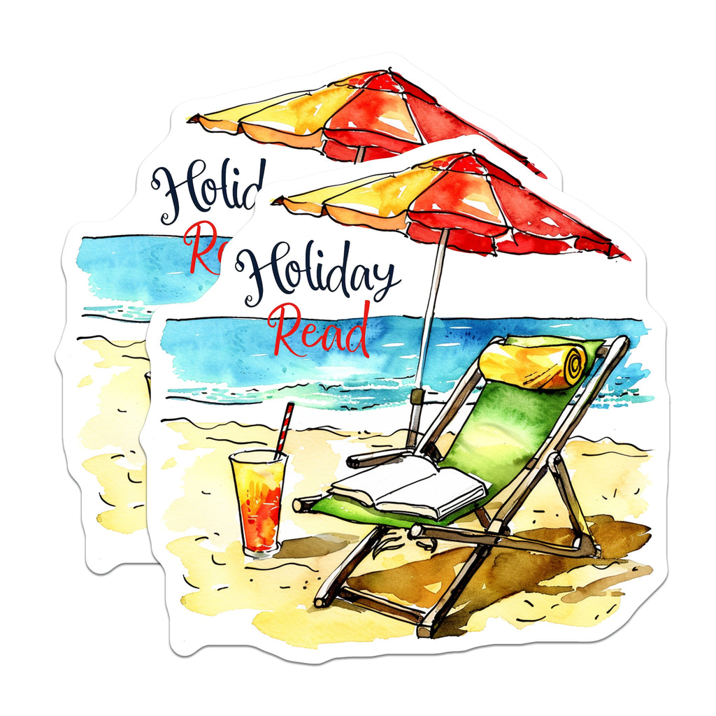 (2 Pack) Holiday Read Magnets - Beach Vacation Scene - Book Lover Fridge Decor - Summer Relaxation Accessory - 5 Inches On Longest Side - Thick Durable Magnet - Made in USA - MAG39515