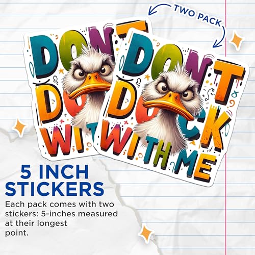 (2 Pack) Don't Duck with Me Stickers - Funny Animal Stickers - Humor Stickers for Laptop - 5" On Longest Side - Sticks to Smooth Flat Surfaces - Made in USA - BMCS6370