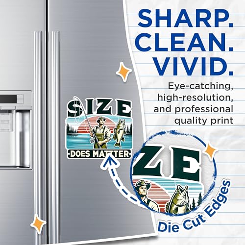 (2 Pack) Size Does Matter Magnets - Fishing Humor Magnets - Outdoor Enthusiast Decor Magnets - Funny Fisherman Quotes- 5" On Longest Side - for Fridges, Toolboxes, Cars - Made in USA - MAG2635