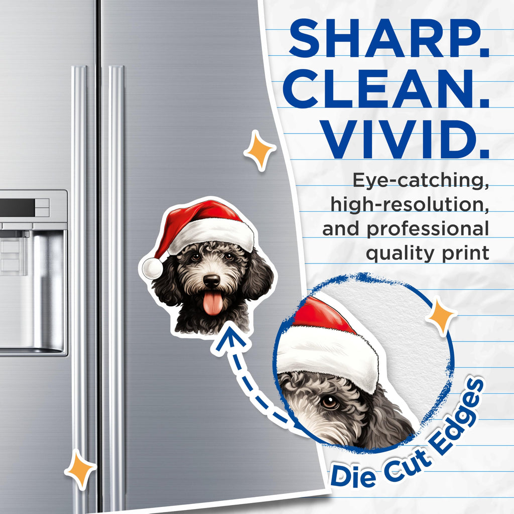 (2 Pack) Doodle Dog Christmas Magnets - Santa Hat Pet Decor - Holiday Refrigerator Accessories - 5 Inches On Longest Side - Thick Durable Magnet - Made in USA - MAG27583