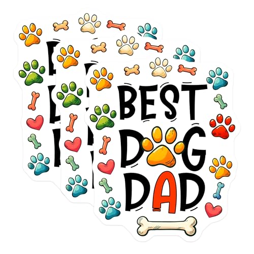 (3 Pack) Best Dog Dad Decals - Paw Print Stickers - Canine Lover Presents - 3 Inches On Longest Side - Easy Peel & Apply - Made in USA - 3MCS6249