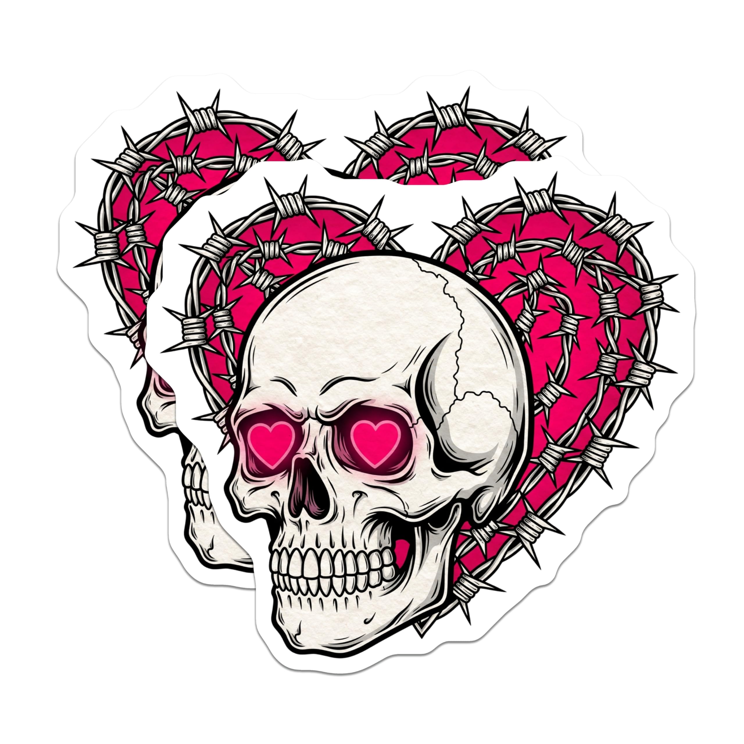 (2 Pack) Skull Heart Stickers - Barbed Wire Art - Gothic Stickers - 5" On Longest Side - Sticks to Smooth Flat Surfaces - Made in USA - BMCS15442