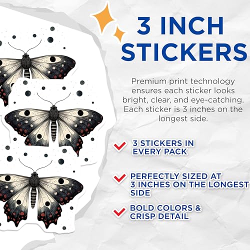 (3 Pack) Butterfly Decals - Moth Art - Laptop Decals - 3 Inches On Longest Side - Easy Peel & Apply - Made in USA - 3MCS2170