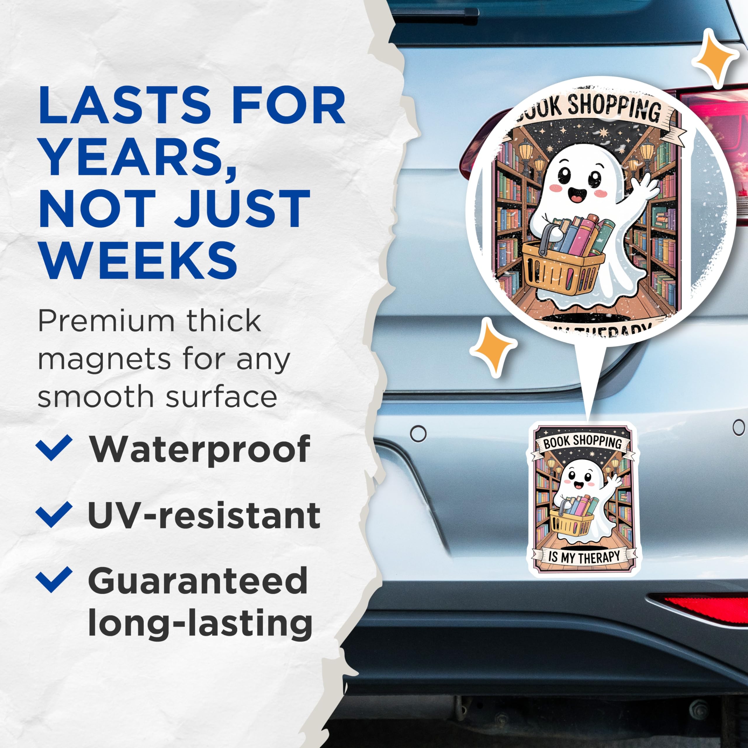 (2 Pack) Book Shopping Magnets - Cute Ghost Bookworm - Literary Therapy Decor - 5 Inches On Longest Side - Thick Durable Magnet - Made in USA - MAG20328