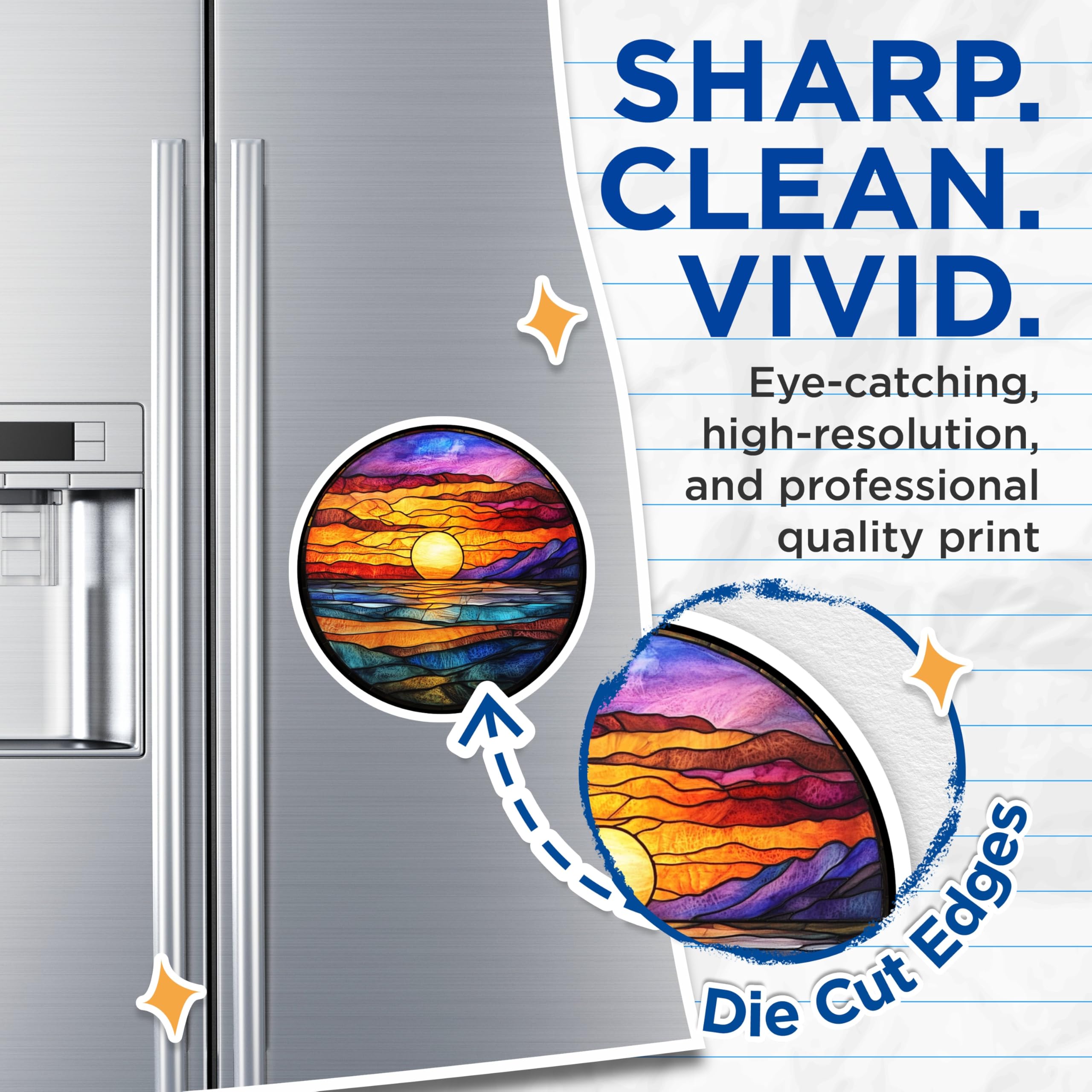 (2 Pack) Stained Glass Sunset Magnets - Vibrant Ocean Horizon Decor - Artistic Boho Kitchen Decor Accent - 5 Inches On Longest Side - Thick Durable Magnet - Made in USA - MAG25833