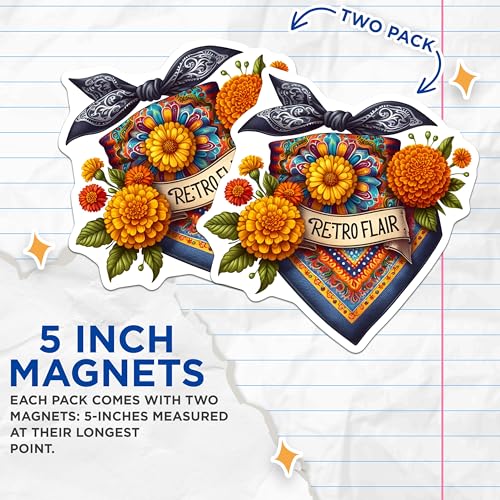(2 Pack) Retro Flair Magnets Magnets - Boho Chic Decor - 5" On Longest Side - Made in USA - Sticks to Refrigerators & Metal Surfaces - MAG8844