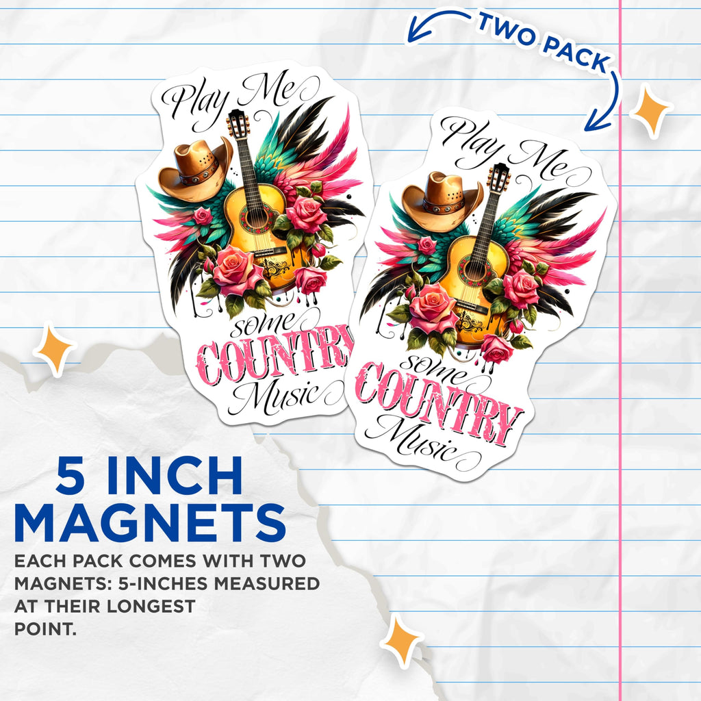 (2 Pack) Country Music Magnets - Guitar Cowboy Hat - Floral Rose Accent Magnet Set - 5" On Longest Side - Premium Magnet - for Cars, Refrigerators, Toolboxes, Lockers - Made in USA - MAG16027