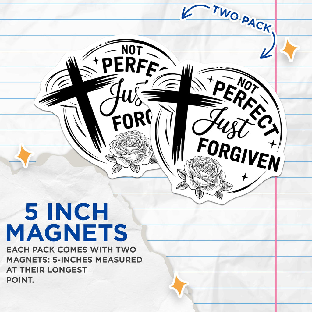 (2 Pack) Christian Quote Magnets - Not Perfect Just Forgiven - Religious Decoration - 5" On Longest Side - Premium Magnet - for Cars, Refrigerators, Toolboxes, Lockers - Made in USA - MAG15627