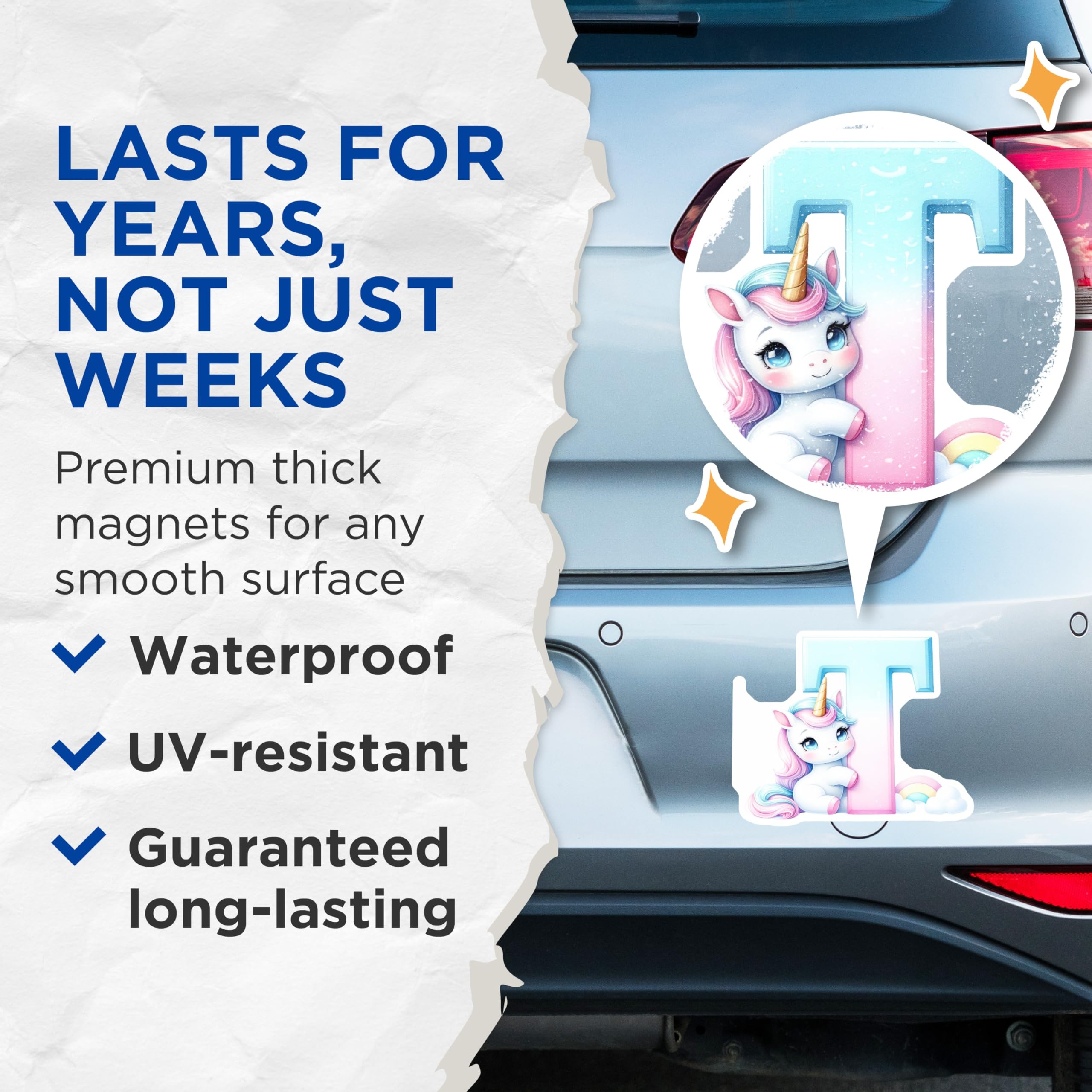 (2 Pack) Letter T Unicorn Magnets - Initial T Decor - Alphabet Fridge Magnets - 5" On Longest Side - Premium Magnet - for Cars, Refrigerators, Toolboxes, Lockers - Made in USA - MAG15277