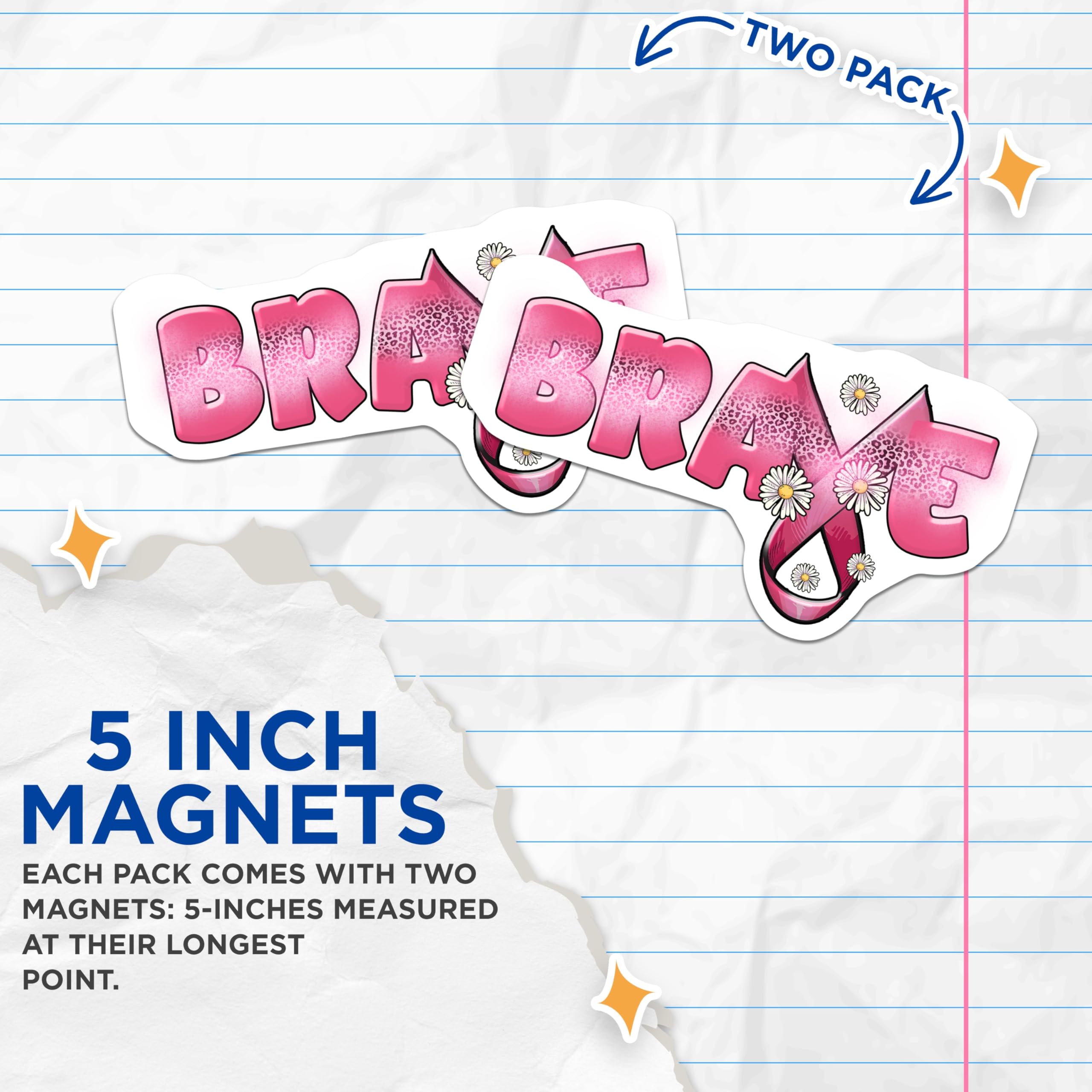(2 Pack) Brave Magnets - Pink Leopard Print - Daisy Flower Magnets - 5" On Longest Side - Premium Magnet - for Cars, Refrigerators, Toolboxes, Lockers - Made in USA - MAG16811