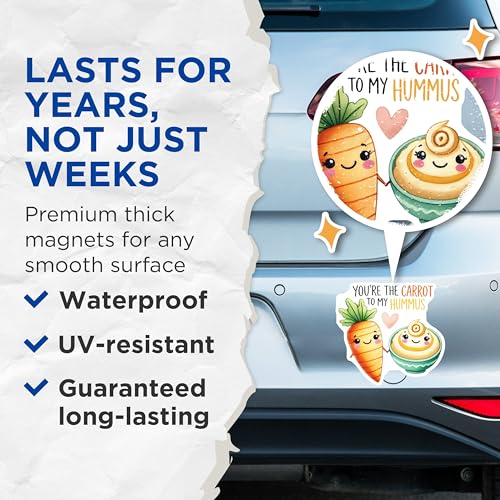 (2 Pack) Carrot to My Hummus Magnets - Cute Kitchen Magnets - Funny Food Magnets - 5" On Longest Side - for Cars, Refrigerators, Toolboxes, Lockers - Made in USA BMCS3376