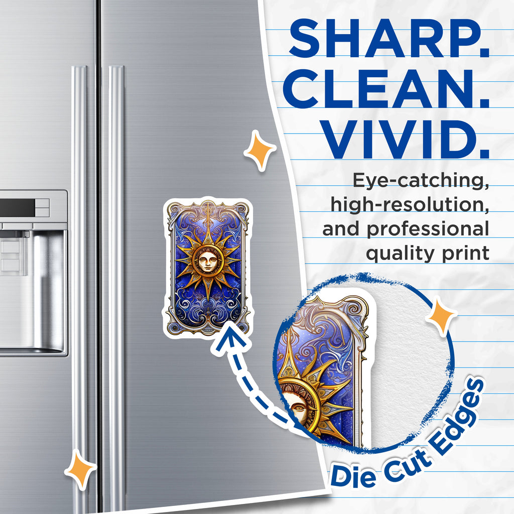 (2 Pack) Celestial Sun Magnets - Tarot Card Aesthetic - Witchy Kitchen Decor - Mystical Art for Fridge - 5 Inches On Longest Side - Thick Durable Magnet - Made in USA - MAG38284