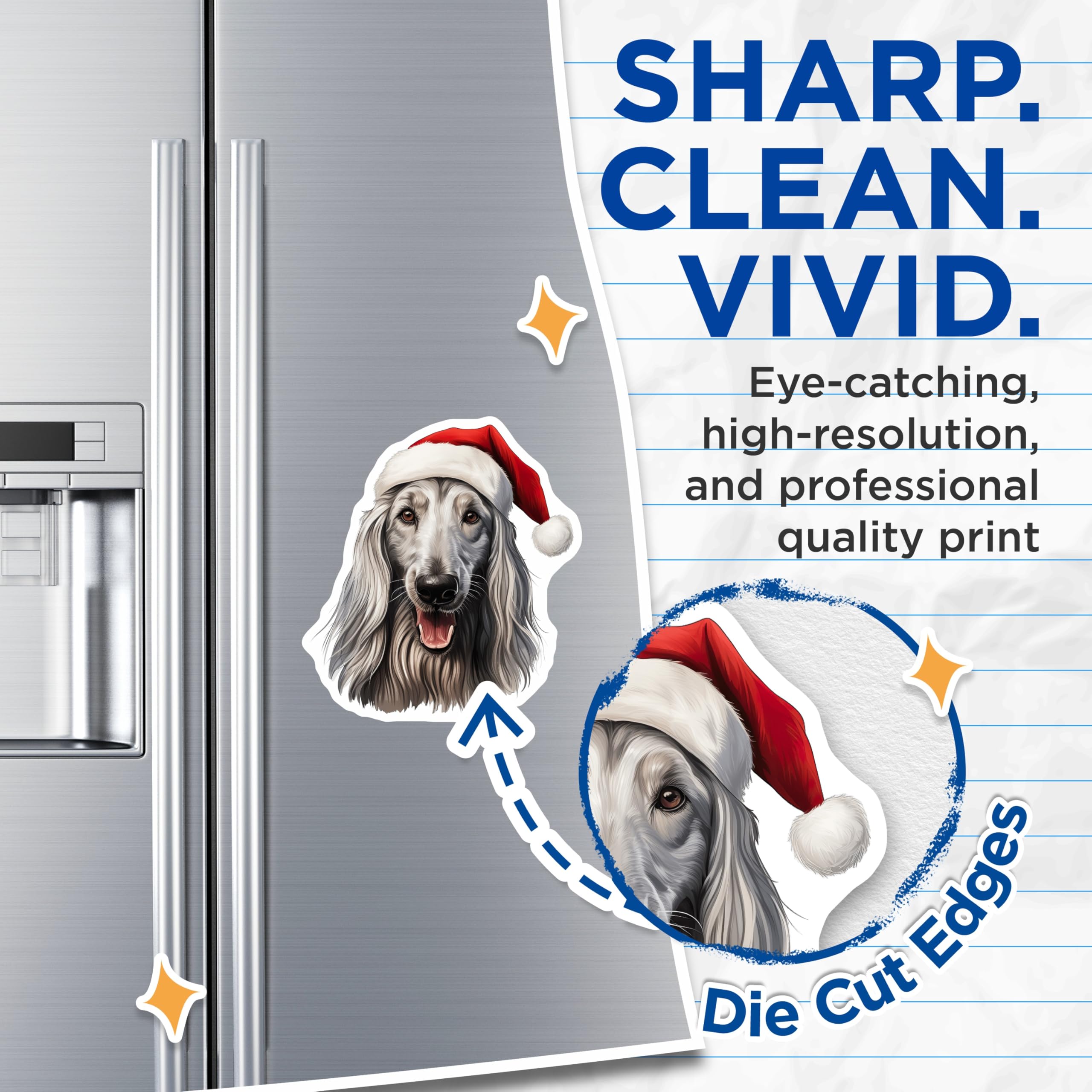 (2 Pack) Afghan Hound Magnets - Santa Hat Christmas Dog Decor - Festive Pet Lover Accent - Winter Canine Art - 5 Inches On Longest Side - Thick Durable Magnet - Made in USA - MAG28730