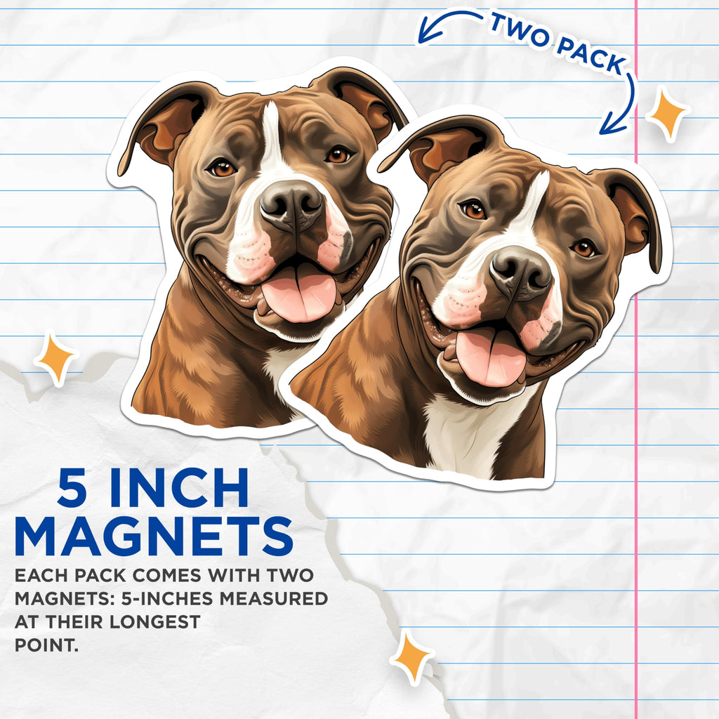 (2 Pack) Happy Pitbull Magnets - Smiling Dog Lover Decor - Pet Owner Fridge Accent - 5 Inches On Longest Side - Thick Durable Magnet - Made in USA - MAG29003