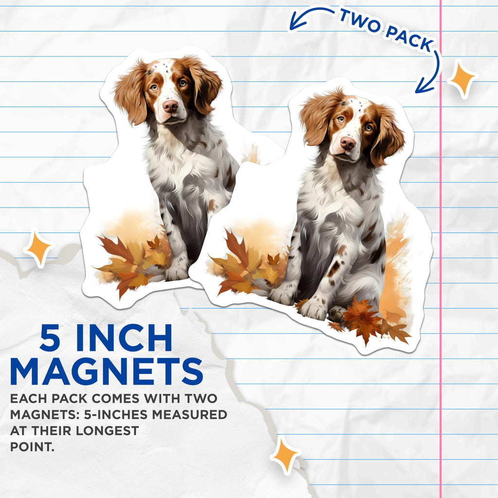 (2 Pack) Autumn Dog Magnets - Brittany Spaniel Decor - Cozy Fall Refrigerator Accent - 5 Inches On Longest Side - Thick Durable Magnet - Made in USA - MAG25052