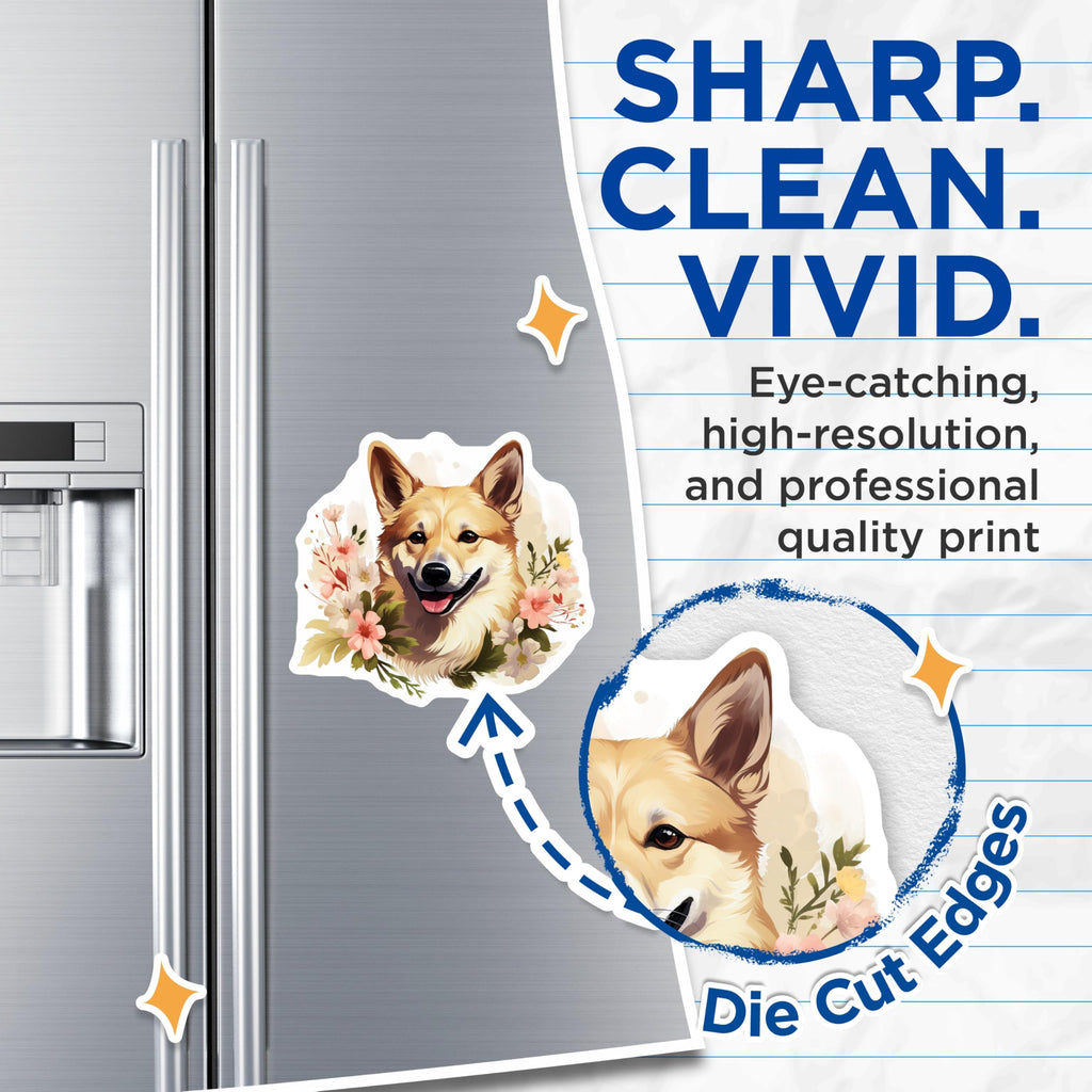 (2 Pack) Floral Corgi Magnets - Cute Dog Lover Decor - Whimsical Pet Refrigerator Art - 5 Inches On Longest Side - Thick Durable Magnet - Made in USA - MAG29934