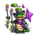 (2 Pack) Mardi Gras Alligator Stickers - Cute Gator - Louisiana Party Decor - 5" On Longest Side - Sticks to Smooth Flat Surfaces - Made in USA - BMCS15276