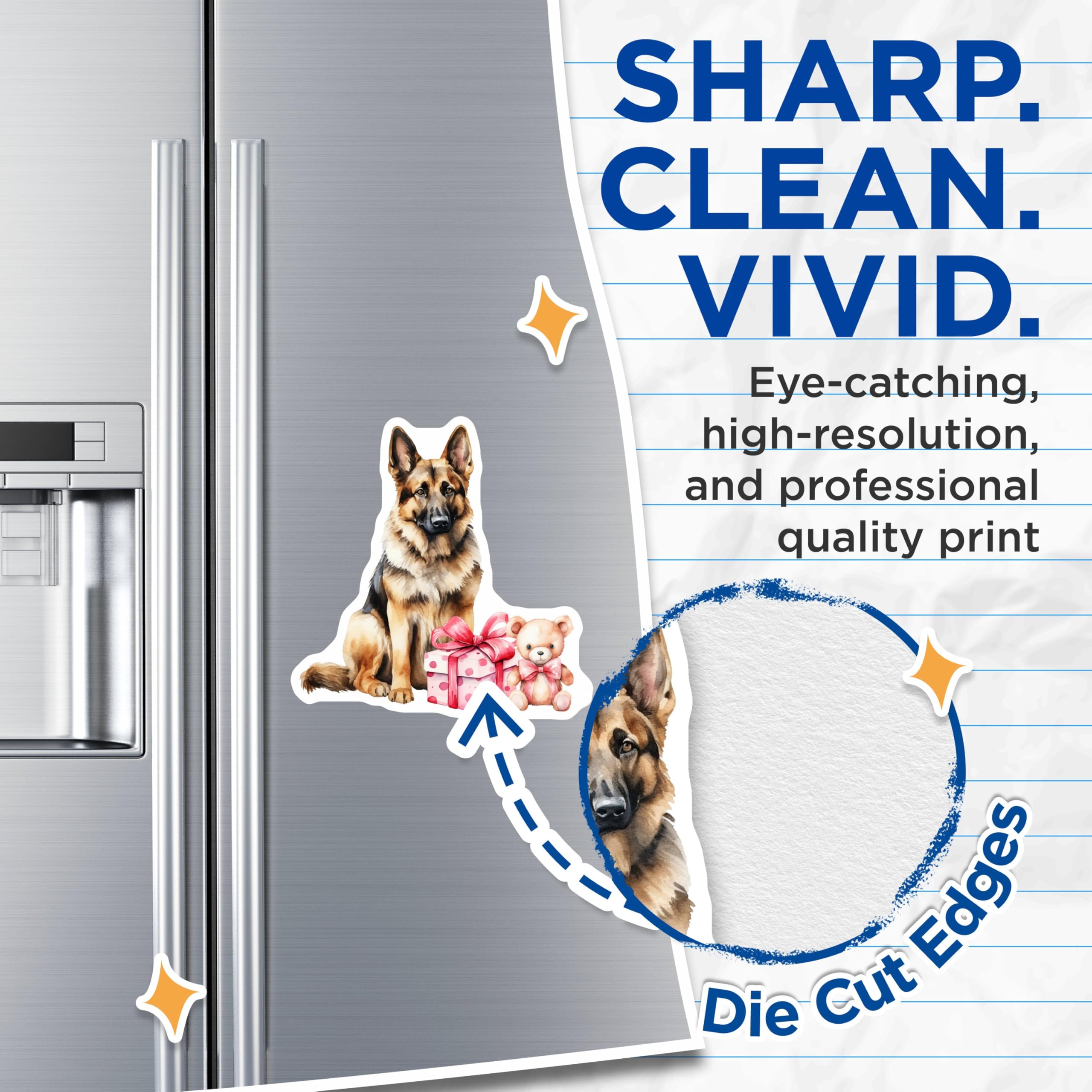 (2 Pack) German Shepherd Dog Magnets - Adorable Dog with Gift and Teddy Bear - Cute Dog Lover - 5" On Longest Side - for Cars, Refrigerators, Toolboxes, Lockers - Made in USA BMCS3473