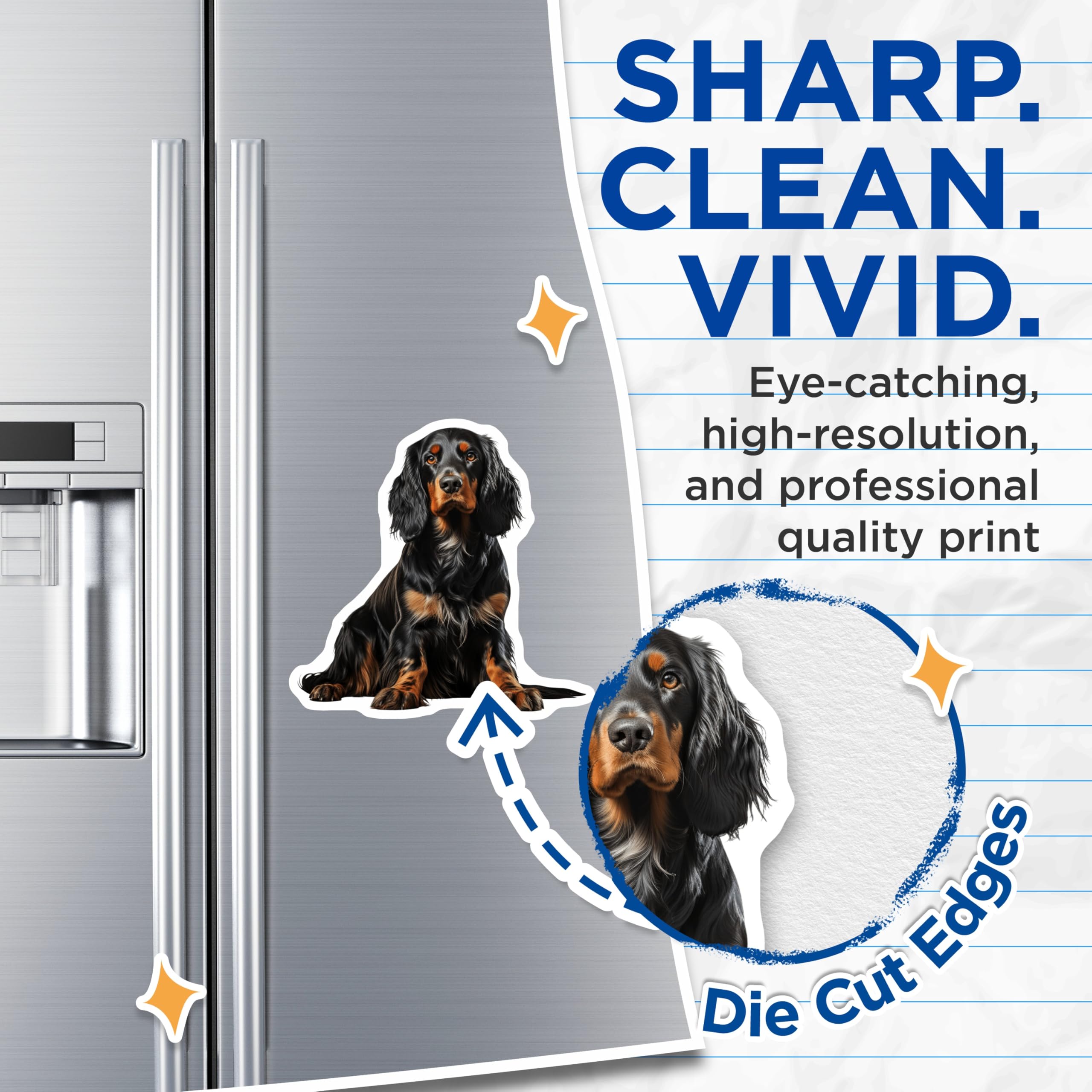 (2 Pack) Gordon Setter Magnets - Black Tan Dog Art - Pet Lover Refrigerator Decor - Dog Mom Dad Present - 5 Inches On Longest Side - Thick Durable Magnet - Made in USA - MAG28355